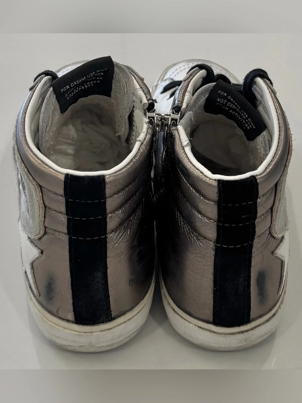 Golden Goose Size 36 US 6 Slide distressed Leather And Lurex High Top Sneakers